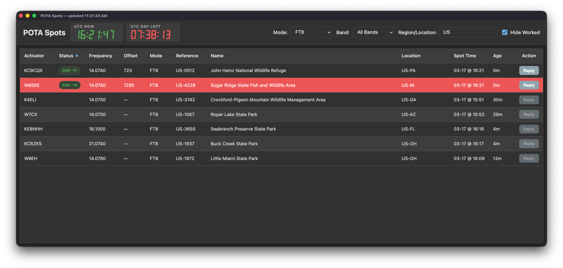 POTA Spots show activators heard